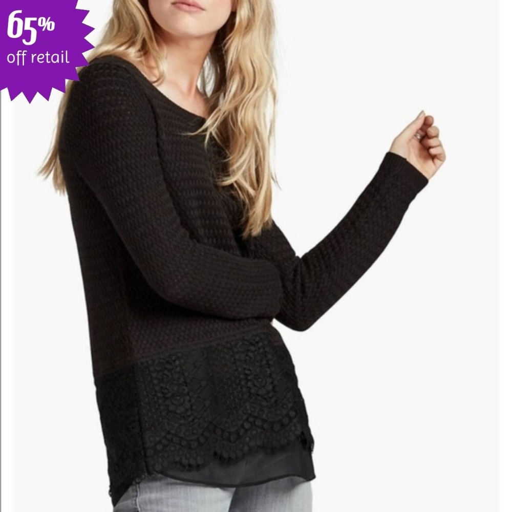 NEW: Lucky Lace Trim Knit Sweater Black